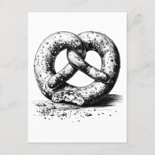 Black Print Plain Sketchy Pretzel Holiday Postcard