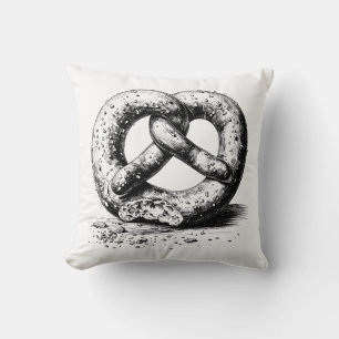Black Print Plain Sketchy Pretzel Throw Pillow