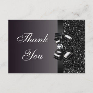Black Printed Sequins Bow & Diamond Thank You Card