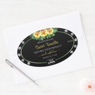 Black Product Label Green Yellow Roses Jewels Logo