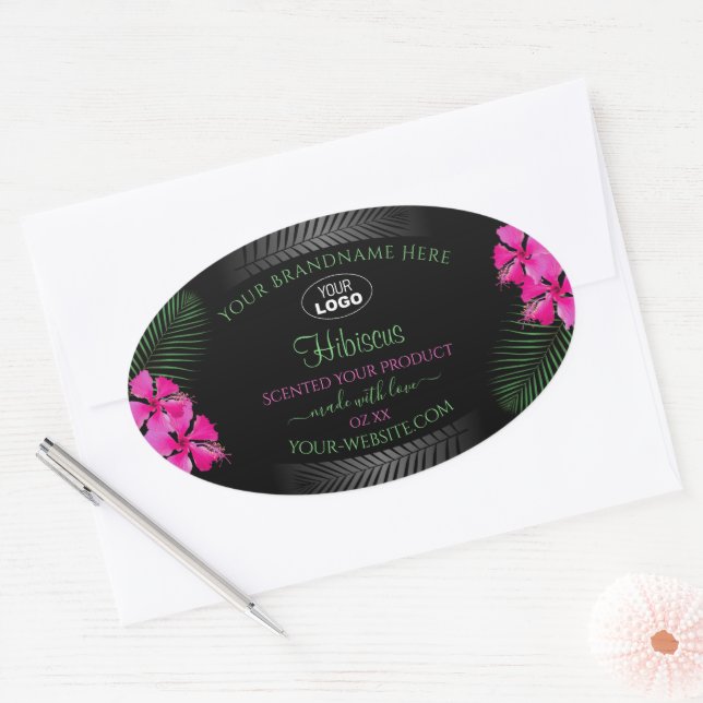 Black Product Label Pink Flowers Green Leaves Logo (Envelope)