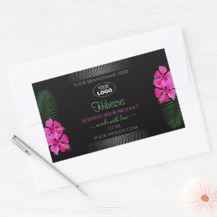 Black Product Label Pink Flowers Green Leaves Logo
