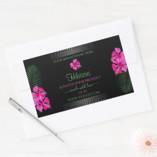 Black Product Label Pink Flowers Green Palm Leaves