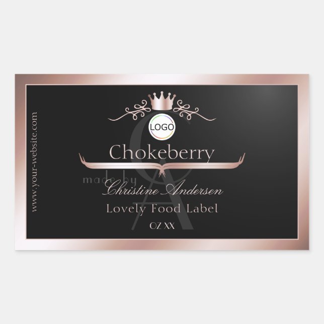 Black Product Label Rose Gold Frame Logo Monogram (Front)
