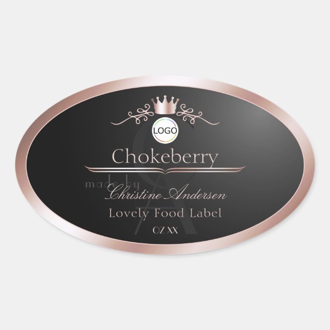 Black Product Label Rose Gold Frame Logo Monogram (Front)