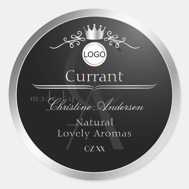 Black Product Label Silver Frame Logo and Monogram (Front)