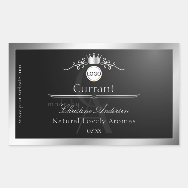 Black Product Label Silver Frame Logo and Monogram (Front)
