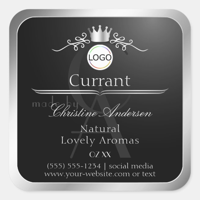 Black Product Label Silver Frame Logo and Monogram (Front)