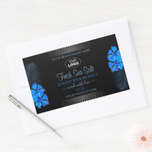 Black Product Label Sky Blue Hawaiian Flowers Logo
