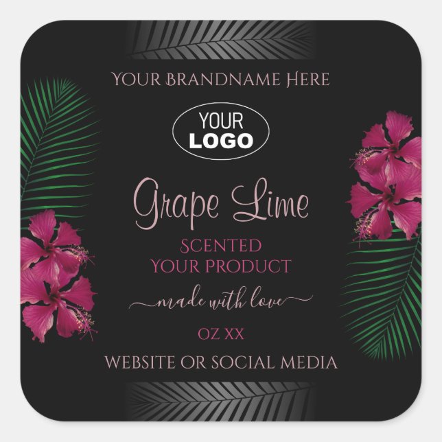 Black Product Label Wine Red Hawaiian Flowers Logo (Front)