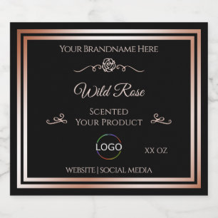 Black Product Label with Rose Gold Frame and Logo