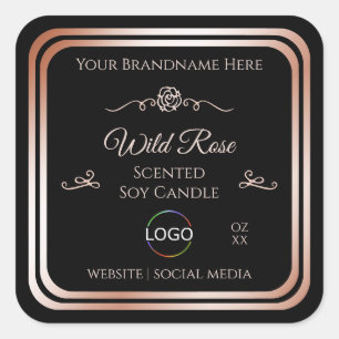 Black Product Label with Rose Gold Frame and Logo