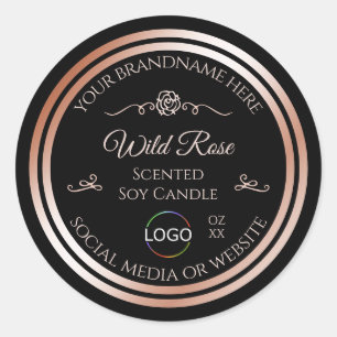 Black Product Label with Rose Gold Frame and Logo