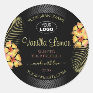 Black Product Label Yellow Hawaii Flowers Add Logo