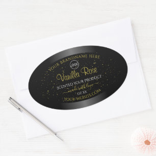 Black Product Labels Gold Soft Glitter with Logo