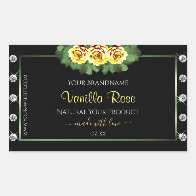 Black Product Labels Green and Yellow Roses Jewels (Front)