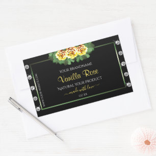 Black Product Labels Green and Yellow Roses Jewels