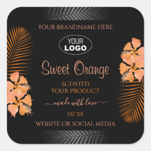 Black Product Labels Orange Hawaiian Flowers Logo