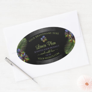 Black Product Labels Yellow Purple Hawaii Flowers