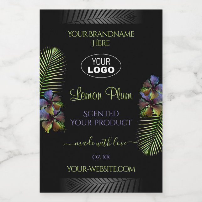 Black Product Labels Yellow Purple Hibiscus Logo (Single Label)