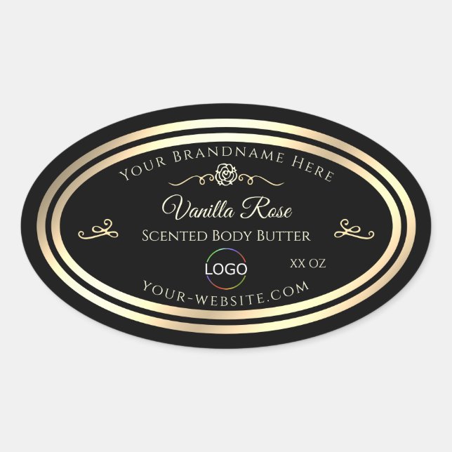Black Product Packaging Label Gold Frame with Logo (Front)