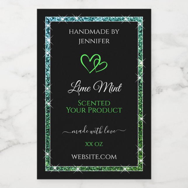Black Product Packaging Labels Teal Green Glitter (Single Label)