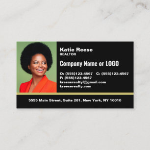 Black Professional Add Photo Logo - Bold Font Business Card