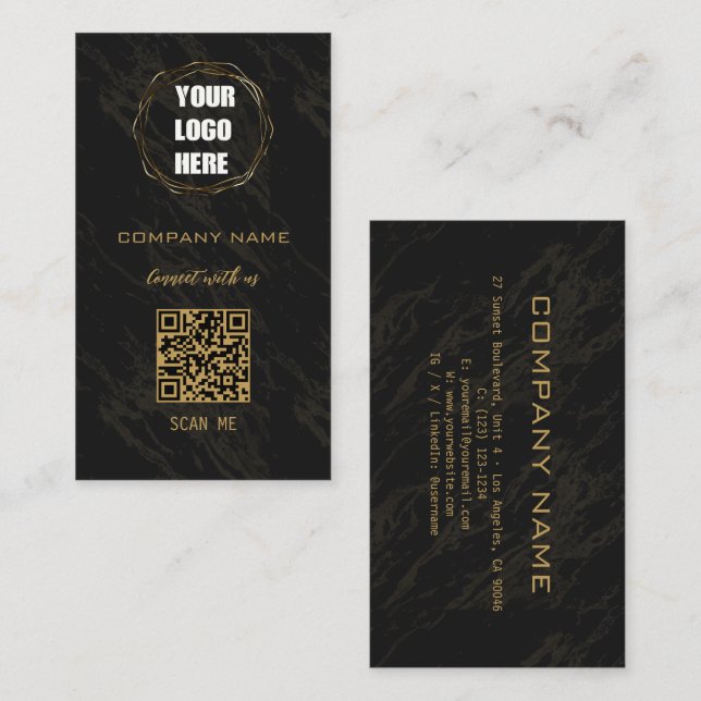 Black Professional Design Modern QR Code  Business Card (Front/Back)