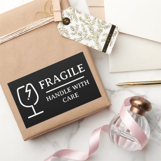 Black Professional Fragile Handle With Care Sticker (Gifting)