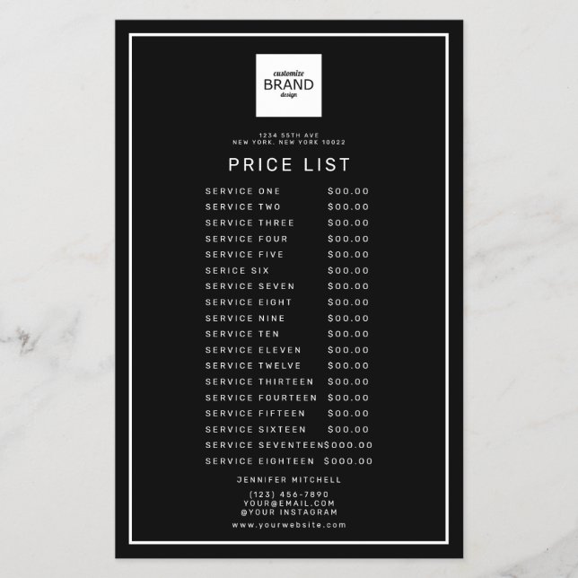 Black Professional Logo Beauty Price Service List Flyer (Front)