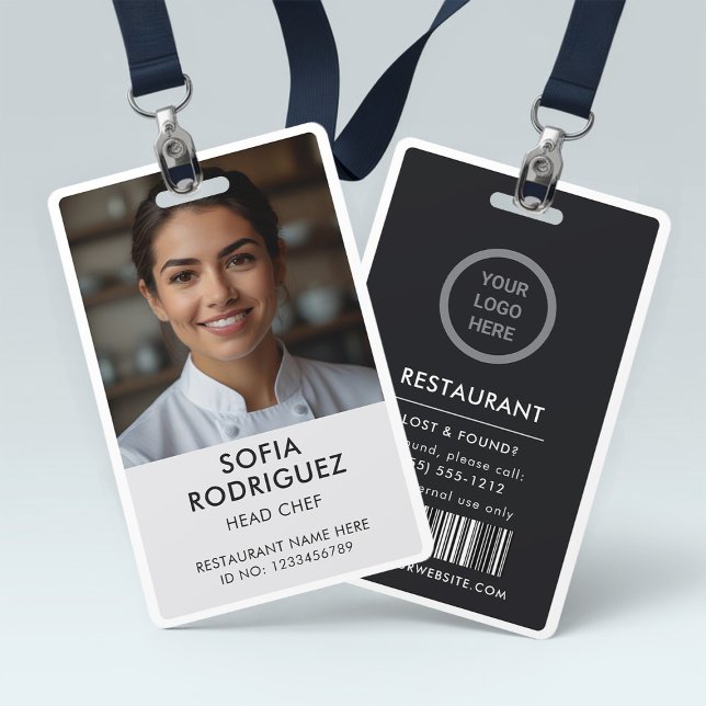 Black Professional Logo Restaurant Staff Photo ID Badge (Creator Uploaded)