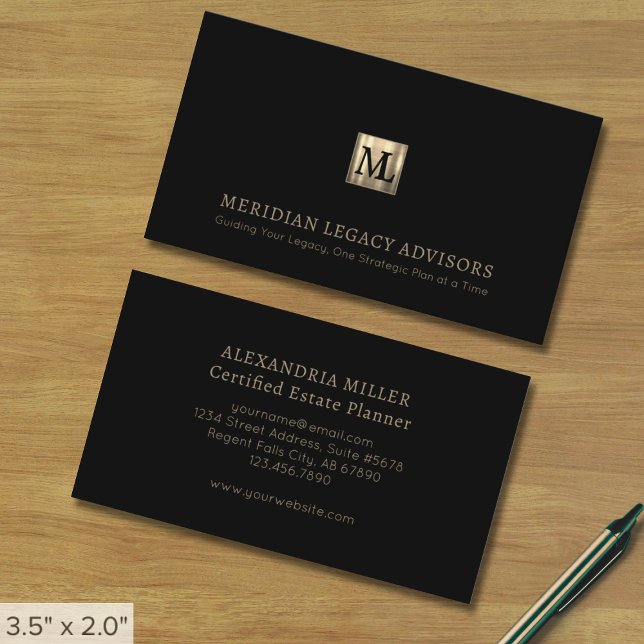 Black Professional Luxury Two Initial Logo Business Card (Creator Uploaded)