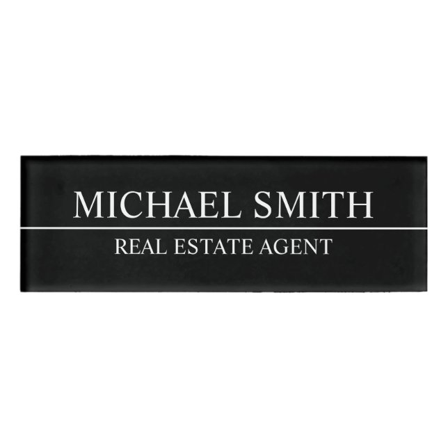 Black Professional Personalized  Name Tag (Front)