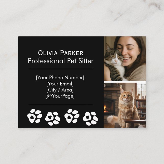 Black Professional Pet Sitter & Dog Walker  Business Card (Front)
