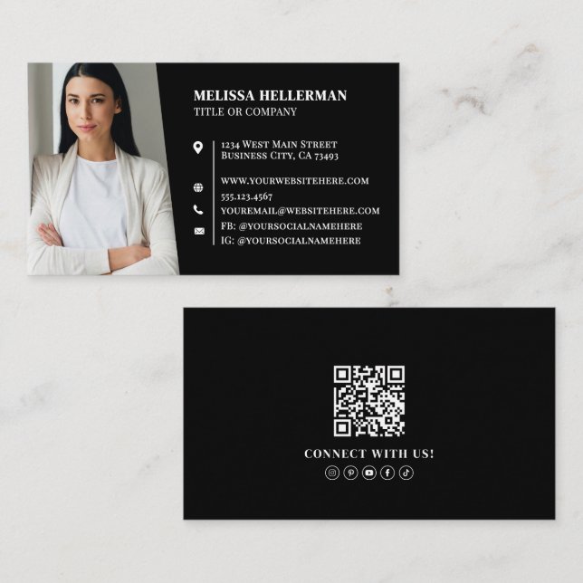 Black Professional Photo Business Card (Front/Back)