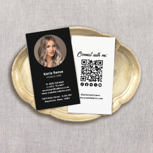Black Professional Photo Social Media QR Code Business Card