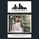 Black Professional Photographer Logo Big Photo Flyer<br><div class="desc">Marketing flyer for a professional photographer personalized with a large photo, logo, contact information on one side, and custom text, more photos, and profile photo in a charming clean black, and white design. Feminine and chic professional photography flyer in a clean design with a black accent colour and a charming...</div>