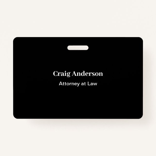 Black Professional Plain Modern Elegant Badge (Front)