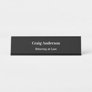 Black Professional Plain Modern Elegant Desk Name Plate