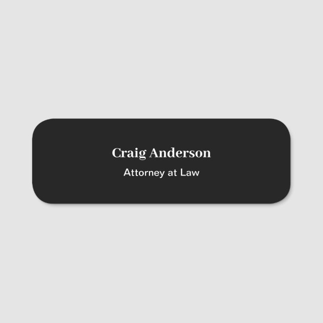 Black Professional Plain Modern Elegant Name Tag (Front)