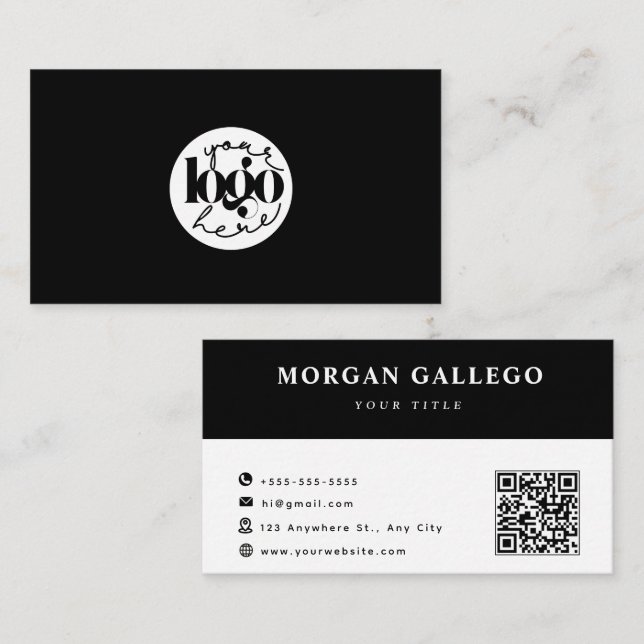 Black Professional QR Code Business Logo Business Card (Front/Back)