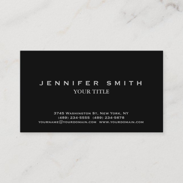 Black Professşional Modern Plain Business Card (Front)