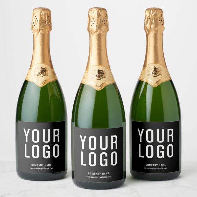 Black Promotional Business Logo Sparkling Wine Label (Bottles)