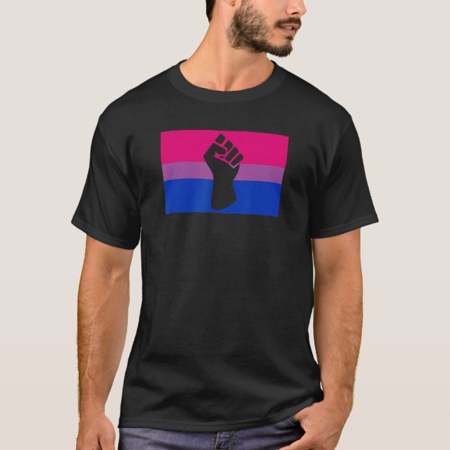 Black Protest Fist Gay Bisexual Pride Flag Unity E T-Shirt (Front)