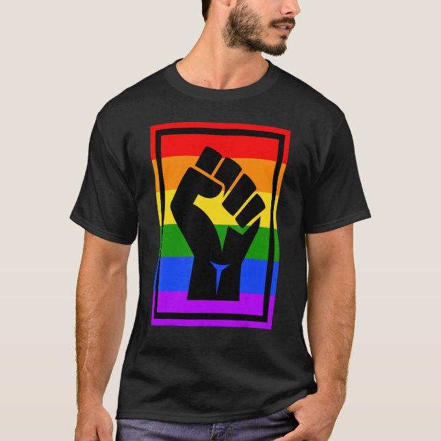 Black Protest Fist Lgbtq Gay Pride Flag Blm Unity  T-Shirt (Front)