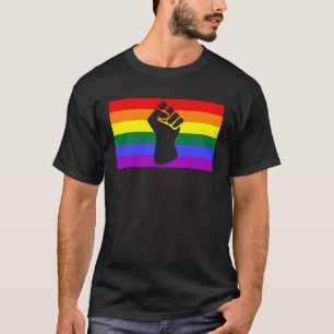 Black Protest Fist LGBTQ Gay Pride Flag Unity Equa T-Shirt