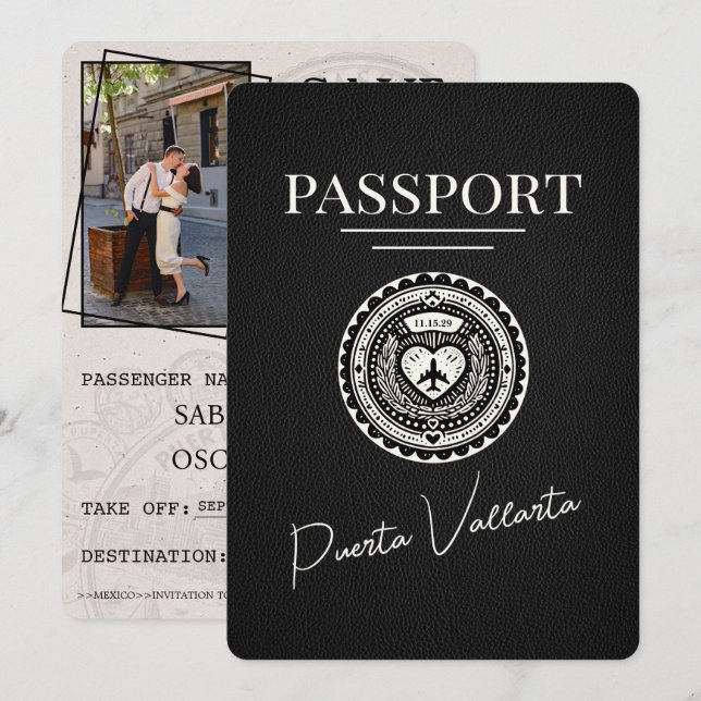 Black Puerta Vallarta Passport Save The Date (Front/Back)