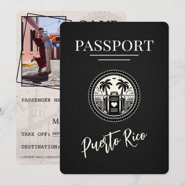 Black Puerto Rico Passport Save The Date (Front/Back)