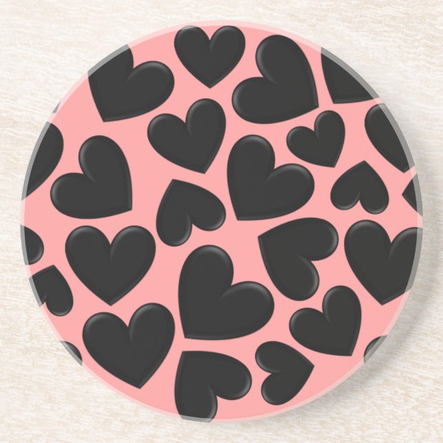 Black Puffy Hearts Coaster (Front)
