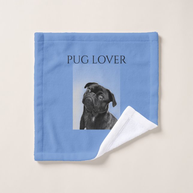 Black pug blue wash cloth. cloth (Wash Cloth)